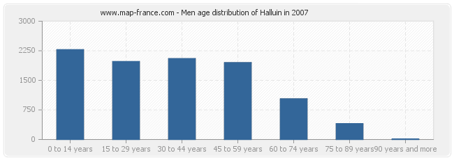 Men age distribution of Halluin in 2007