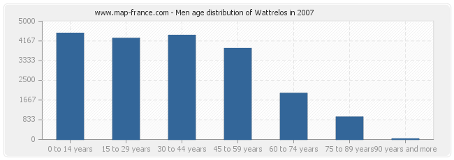 Men age distribution of Wattrelos in 2007