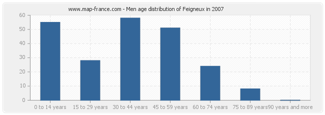 Men age distribution of Feigneux in 2007