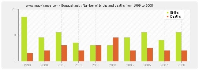 Bouquehault : Number of births and deaths from 1999 to 2008