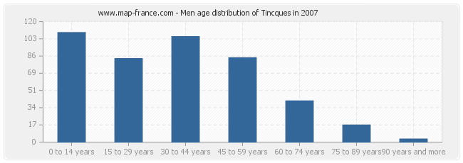 Men age distribution of Tincques in 2007
