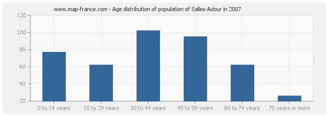 Age distribution of population of Salles-Adour in 2007