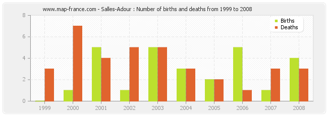 Salles-Adour : Number of births and deaths from 1999 to 2008