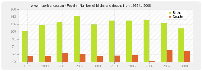 Feyzin : Number of births and deaths from 1999 to 2008