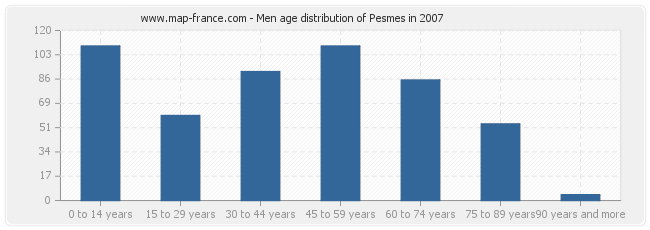 Men age distribution of Pesmes in 2007