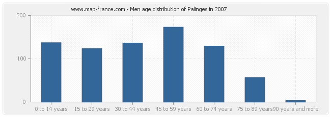 Men age distribution of Palinges in 2007