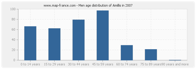 Men age distribution of Amillis in 2007