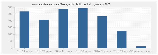 Men age distribution of Labruguière in 2007