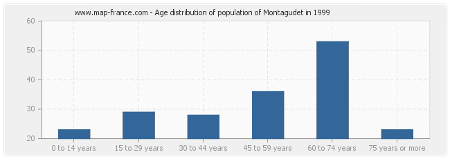 Age distribution of population of Montagudet in 1999