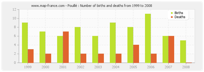 Pouillé : Number of births and deaths from 1999 to 2008