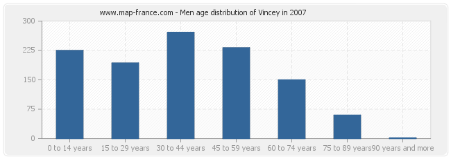 Men age distribution of Vincey in 2007