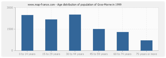Age distribution of population of Gros-Morne in 1999