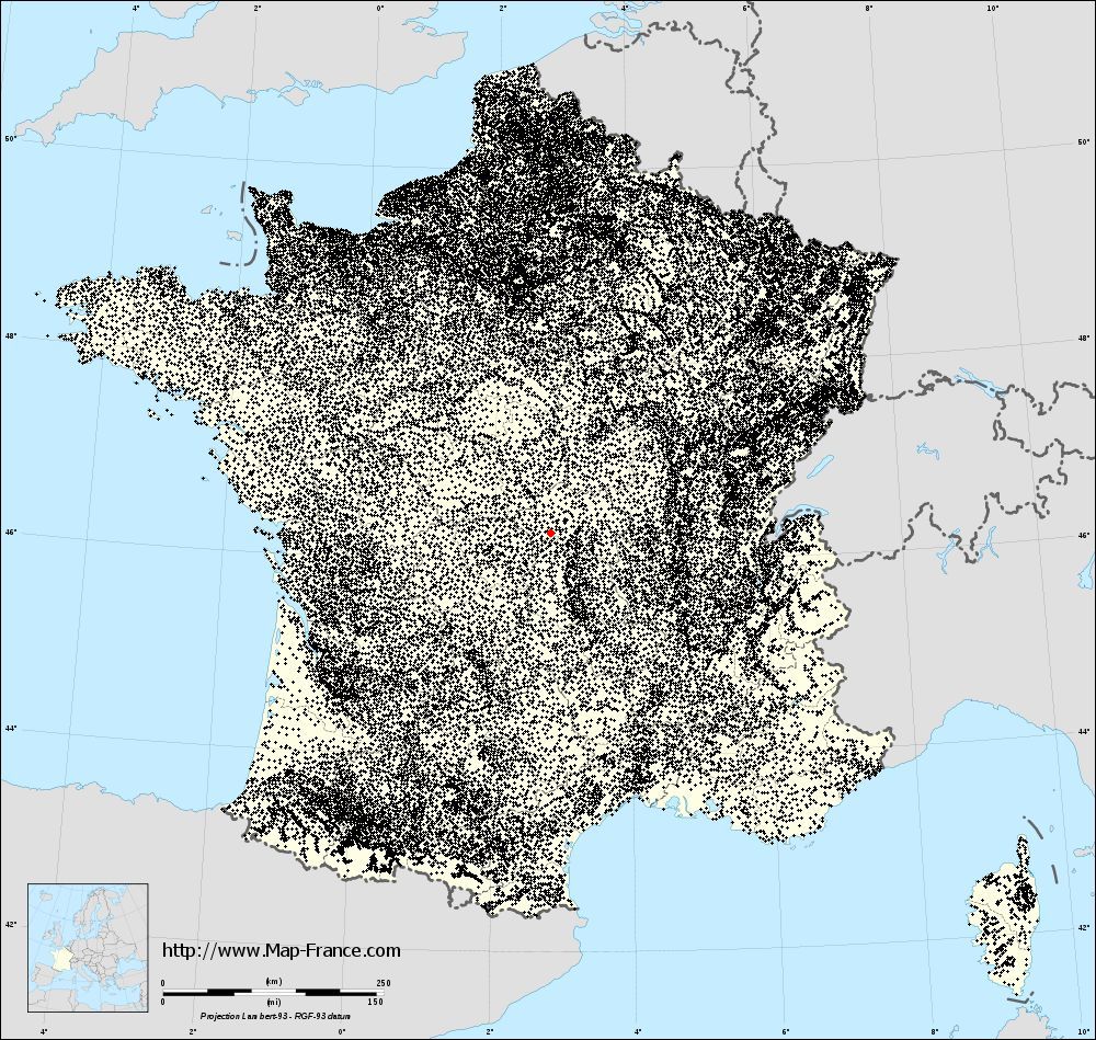 Hyds on the municipalities map of France