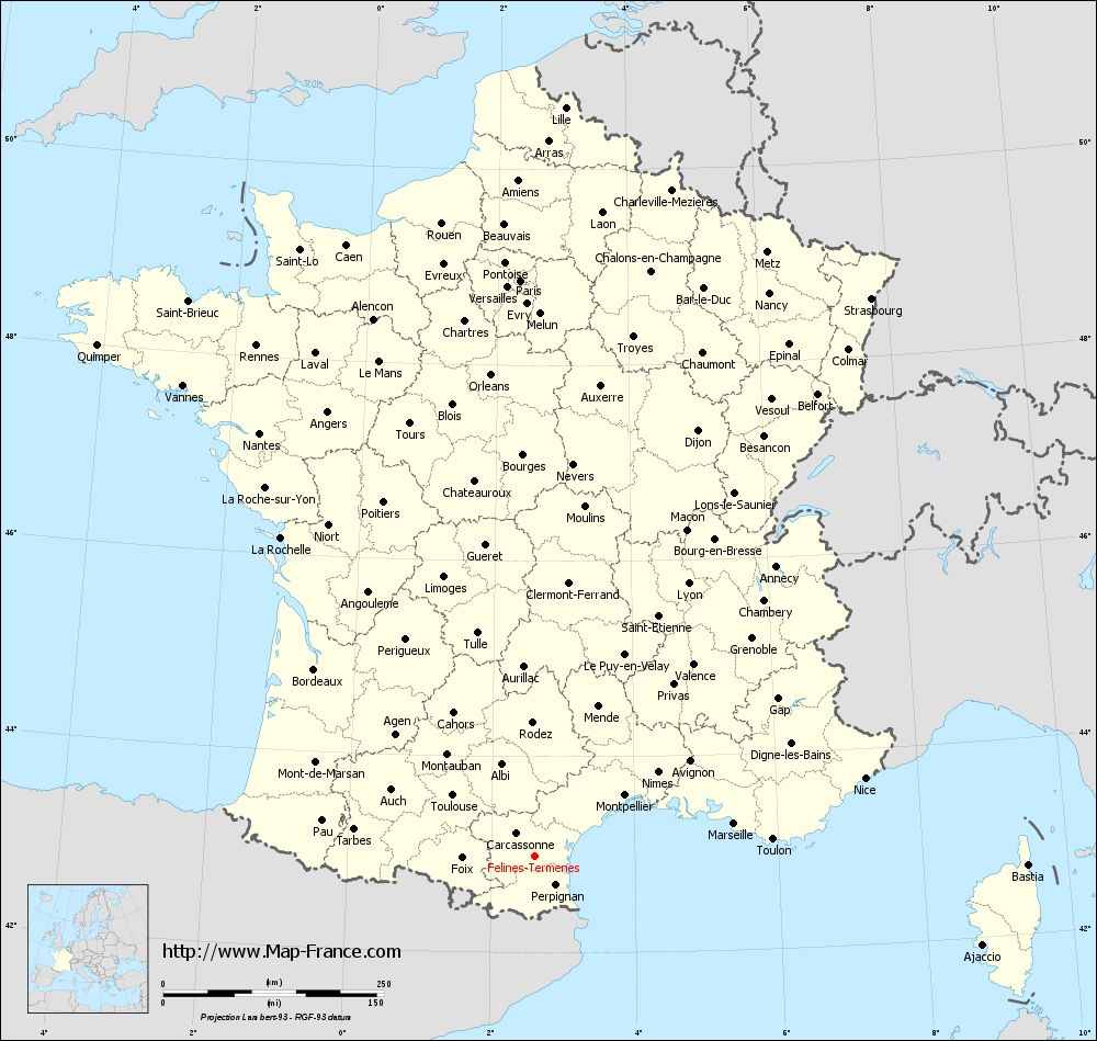 Administrative map of Félines-Termenès
