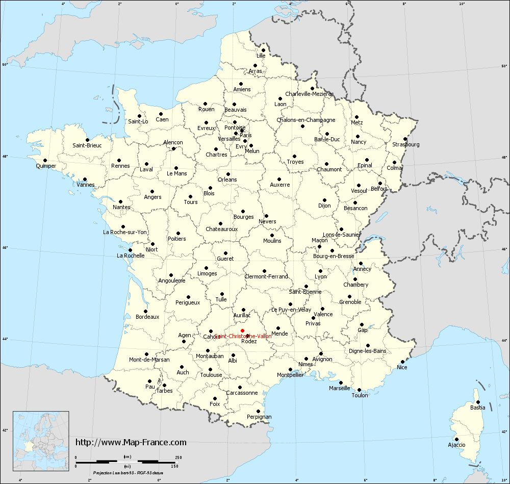 Administrative map of Saint-Christophe-Vallon
